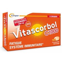 VITASCORBOL C1000 A CROQUER - Complément alimentaire Vitamine C - 20 comprimés à croquer - Goût Orange