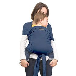 SUAVINEX - Fular porta-bebés recém-nascidos Babywrap mala de transporte, t-shirt transportadora de bebé, suporte de bebé elástico, tamanho aplicável, transporte seguro e ergonómico, cor azul