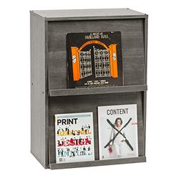 Iris Ohyama, Opbergkast met 2 vouwdeuren / Houten kast / Kantelbaar / Opbergkast, In hoogte verstelbare plank 3,2 cm, Kantoor, Woonkamer - Flap Rack - CHR-2 - Grijs Eiken
