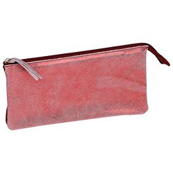 Clairefontaine 410070C - Platte schooletui, 22 x 11 cm, 2 vakken van echt lamsleer, één kant mat rood, één kant iriserend rood