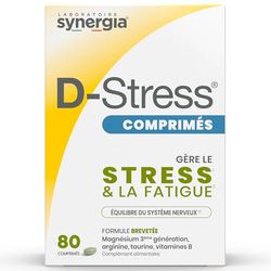 D-STRESS COMPRIMÉS 80 comprimés | Magnésium de 3ème Génération + Taurine + Arginine + Vitamines B | Gère le Stress du Quotidien et Réduit la Fatigue | LABORATOIRE SYNERGIA