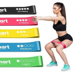 K-MART Set di 5 fasce di resistenza per esercizi con 5 diversi livelli di resistenza, ideale per allenamenti a casa, palestra, yoga e pilates, con borsa per riporre oggetti (multicolore)