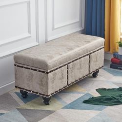 Shally Dogan Coffre de Rangement intérieur avec Assise rembourrée, revêtement en Simili Cuir Nubuk, Pouf Repose-Pieds pour Chambre à Coucher, Salon, Banc Tabouret 80 x 40 x 43 cm (Khaki)