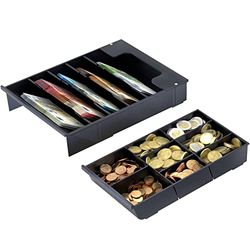 ACROPAQ - Plateau de tiroir-caisse - Compatible avec tous les tiroirs-caisses de 33 cm de large, 4 compartiments à monnaie et 8 compartiments à billets - Noir