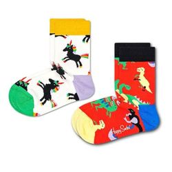 Happy Socks Kids Dinosaur Sock, Kleurrijke en Leuke, Sokken voor kinderen, Rood 2 paar (0-12M)