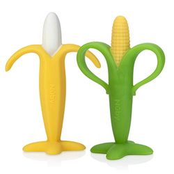 Nuby Jouet de Dentition en Forme de Banane et Maïs - Silicone - 2 Pack - 3 plus Mois