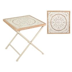 Romimex Mesa Auxiliar Natural Metal Madera MDF 50 x 53 x 50 cm