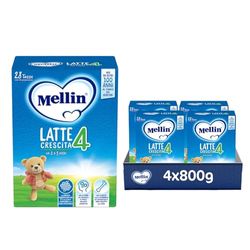 MELLIN 4 - Latte di Crescitain Polvere per Bambini - dal 2° al 3° anno - Confezione da 3200 grammi (4 pezzi da 800g)