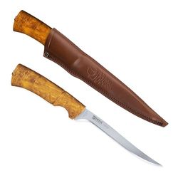 Helle 167515 fileermes voor volwassenen, steen, handvat van mannelijk berk, bruin leren schede met riemlus, meerkleurig, eenheidsmaat