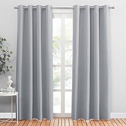 PONY DANCE Woonkamer Blackout Gordijnen - Opaque met Oogjes Thermische Isolatie Draperies Effen voor Huis Decoratie Slaapkamer Tiener Meisje, 140 x 220 cm, Zilvergrijs, Lot van 2