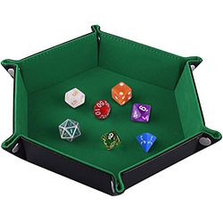 SIQUK Plateau à Dés Double Face, Porte-Matrices en Cuir PU et Cuir Velours Vert foncé pour Hexagone Repliable