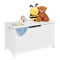Relaxdays Coffre de Rangement avec Couvercle, Grande Caisse pour Jouets, H x L x P : 45 x 80 x 40 cm, MDF, Blanc