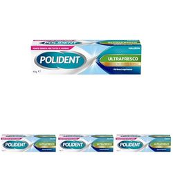 Polident Ultra Fresco, Adesivo per Protesi Dentale Totale o Parziale, Forte Tenuta per Tutto il Giorno, Gusto Menta Fresca, 40g​ (Confezione da 4)