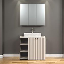 trendteam smart living - PureBliss - Ensemble de Meubles de Salle de Bain - Gris Clair avec Aspect rainuré - Meubles de Salle de Bain avec poignées en métal élégantes - 90 x 186 x 53 cm - Meuble
