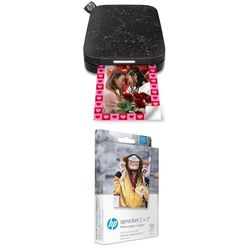 HP Sprocket Portable Photo Printer (Black Noirl) + HP 2x3" Premium Zink Photo Paper (50 Sheets) Compatible with HP Sprocket Portable Photo Printer