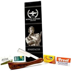 Rasoio a Mano Libera Spartacus di Roman Empire Shaving | Rasoio per Uomo Professionale da Barbiere per Barba, Baffi e Contorni con Set di 20 Lamette (Astra-Derby-Shark-Treet)