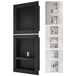 VEVOR Nicho Empotrable para Baño 40,64x40,64 cm/40,6x50,8 cm, Nicho de Ducha de Triple Pared Estante de Plástico XPS Esquinas Cuadradas Protección Sellada Moderna para Almacenamiento de jabón, Negro