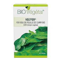Phyto Sud Veg'Fer - Complément Fer Bio - Fer Complément Alimentaire d'Origine Végétale - Extrait de Feuille de Curry Bio - 60 Gélules de Fer Bio - Cure de 2 Mois - Fabriqué en France