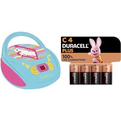 LexibooklecteurCDLicorneUnicorn,Entréeline-in,portUSBPileouSecteur,Bleu/Rose,RCD108UNI_10 + Piles C Duracell Plus (lot de 4) - Alcalines 1,5V - Durée de vie garantie à 100% - Idéales pour les appareil