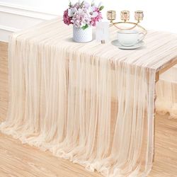 LuoluoHouse Champagne Pearl Table Cloth: Wedding Table Runner Decor 10ft Tulle Fabric for Party Bridal Shower Wedding Arch Veil Lace Table Runner Decorations 60x120 Inch