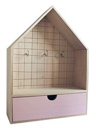 Boite à Clé Murale en Bois Paulownia et MDF, 24cm x 8cm x 32cm, Naturel/Rose