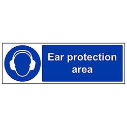 VSafety "Ear Protection Area" Sign, Landschap, (Pack van 3), 450mm x 150mm, 3