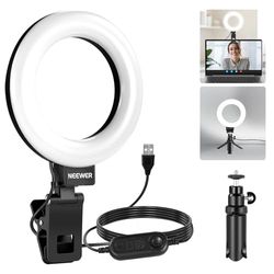 NEEWER Basic 5" Ring Light avec Clip et Trépied,10W 3000k-6000K Dimmable Clip sur Lumière pour Laptop Computer Monitor Vidéoconférence,Selfie,Vlog,Maquillage,Live Streaming,Enregistrement Vidéo,BR60