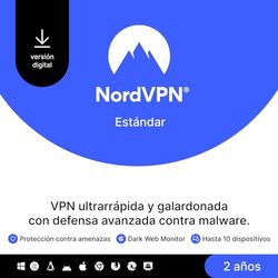 NordVPN Estándar – 2 años - VPN y software de ciberseguridad para 10 dispositivos – Bloquea malware, enlaces maliciosos y anuncios, y protege la información personal - PC/Mac/móvil [código online]