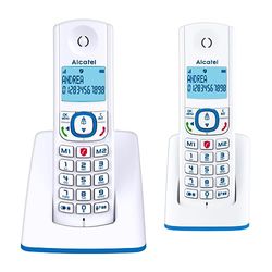 Alcatel F530 Duo, téléphone sans fil avec 2 combinés, blocage d'appels, mains libres et deux mémoires directes Blanc/Bleu