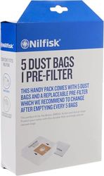 Nilfisk 5 Sacs ST originaux + Pré-filtre - Accessoires pour Aspirateurs Bravo (30050002)