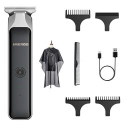 BarberBoss Rasoio professionale per il viso e la barba da uomo, tagliacapelli, rifinitore di dettagli, ricaricabile tramite USB, lama a T in acciaio inox, indicatore LED rosso/verde, impermeabile