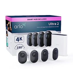 Arlo Ultra 2 Camara de Vigilancia WiFi Exterior 4K, Camara de Vigilancia WiFi Interior, Sensor de Movimiento, Alarmas Para Casa, Visión Nocturna Color, Prueba Arlo Secure Incluida , 4 Cámaras, Blancas