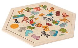 Hess Holzspielzeug 14929 - Juego de Mesa de Madera en Forma Hexagonal con 24 Piezas, Serie Jungla, para niños a Partir de 3 años, Hecho a Mano, como Regalo de cumpleaños, Navidad o Pascua