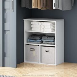 Furinno Wielofunkcyjna otwarta półka do przechowywania odzieży i szafy, drewno inżynieryjne, białe, 3 poziomy, 60 cm
