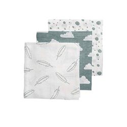 Fraldas de tecido Meyco - conjunto de 3 - 70 x 70 cm - pontos nuvem pluma - verde pedra/branco