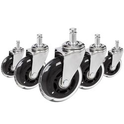 hjh OFFICE 729403 Rolki do krzeseł biurowych ROLO Skate srebrne/przezroczyste 5 x kółka do twardych podłóg 11 mm x 75 mm bez hamulca