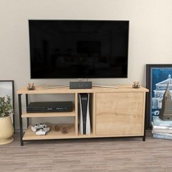 Hanah Home Industriële tv-standaard, zwart & oak, 120 x 35,3 x 50,8 cm, 100% melamine gecoat, deeltjesbord, 18 mm dik, stijlvol en functioneel voor moderne woonruimtes