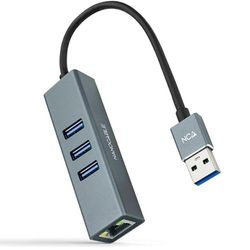 VoltShine USB 3.0 to Gigabit Ethernet Converter + 3 USB 3.0 Ports, 15 cm, ideal for expanding connections on devices and improving data transfer.