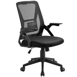 VECELO Chaise de Bureau Ergonomique, Fauteuil à Dossier Moyen, Hauteur Réglable, avec Accoudoirs, Soutien Lombaire en Maille, Roulette Pivotant à 360°,Noir, Métal, Lot de 1
