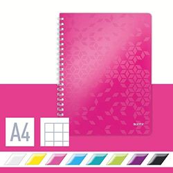 Leitz A4 Flexible Cover Notebook, Pink (Wire Bound, 80 Sheets, Squared Paper, 90 gsm Ivory Paper, Wow Range), Pack of 1