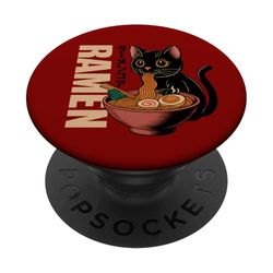 Ramen Cat Japanese Noodles Black Cat Art PopSockets Adhesive PopGrip