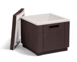 CURVER Keter Ice Cube Mesa frigorífico para terraço ou jardim exterior, resina com acabamento em vime plano, 42 x 42 x 41 cm, cor castanha