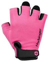 Harbinger Guantes de Levantamiento de Pesas Power 2.0 – Palma de Cuero Acolchada, Dedos Cortos, Ajuste Transpirable, Correa de Muñeca, Protección de Agarre y Callos – Unisex, Rosa, Mediano