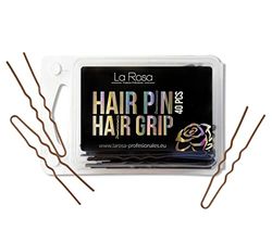 LaRosa Wavy Hair Pins 65 mm - U-shaped Solid Metal Handles for Attaching Bun and Other Styling - Suitable for Hairdressing Salons - 1 Pack x 40 Pieces - Matte Gold