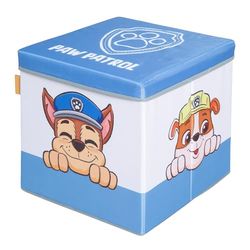 roba Scatola Pieghevole per Sedersi e Conservare Paw Patrol - Motivi dei Cani della Serie Popolare - Utilizzabile come Sgabello per Bambini - Blu/Bianco