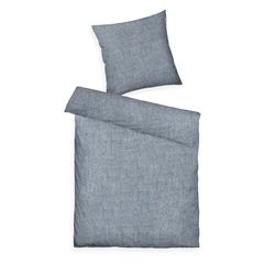 Tom Tailor Melange - Juego de Cama (80 x 80 cm + 155 x 220 cm, 40% algodón, 25% Viscosa, 35% poliéster, con Dobladillo y Cremallera de Marca, Tejido de Color Azul Marino Suave)