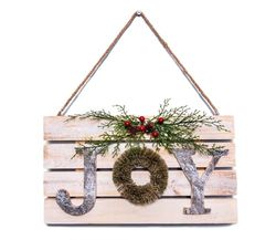 Christmas Hanging Wall Sign - JOY Letters in Wooden Frame, 20x40cm Decorative Plaque, Holiday Wall Art for Home,Door,Wall, Festive Christmas Décor