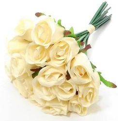 A1-Homes 30cm Bunch/Bundle of 18 Artificial Roses (1 Bunch, Cream)