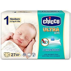 Chicco Chicco Ultra Soft - Conjunto de 27 fraldas ultra absorventes, tamanho 1, 2-5 kg (Newborn) 27 unidades - fraldas Maxi 2-5 kg 27 unidades