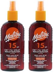 Malibu Suntan Dry Oil Spray Very Water Resistant SPF 15 Medium Protection (Pack of 2)
